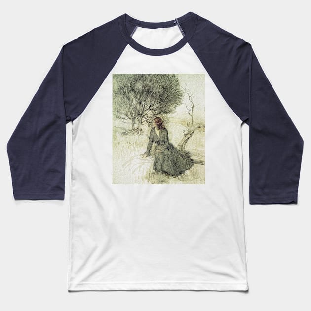 Girl sitting on the river bank  - Arthur Rackham Baseball T-Shirt by forgottenbeauty